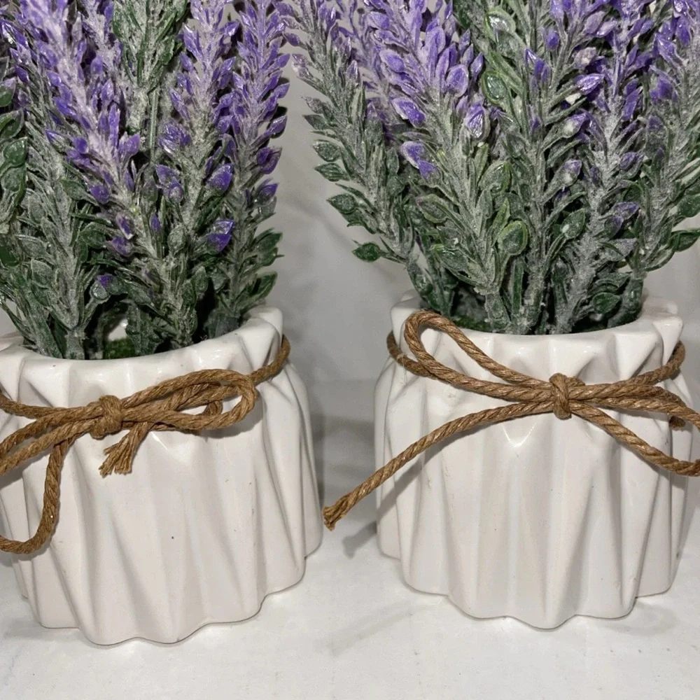 Lavender Faux Plant in White Pot Set of 2